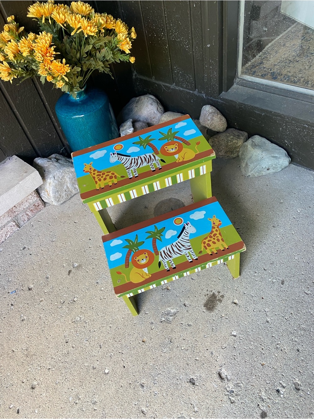 Hand-Painted Blue & Green Safari Step Stool - Kids Home Accent